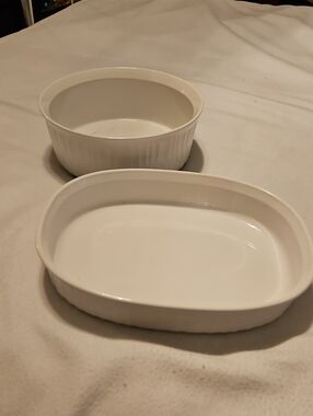 Vintage Corningware French White Stoneware Baking Dish And Casserole Dish Set